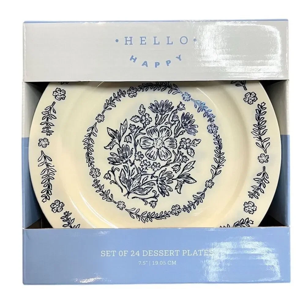 Hello Happy Hello Happy Set of 24 Blue Floral Dessert Plates 7.5